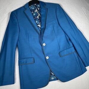 Tallia Mens Blue Sport Coat Blazer Jacket Floral Lining Rainbow Undercollar 38R